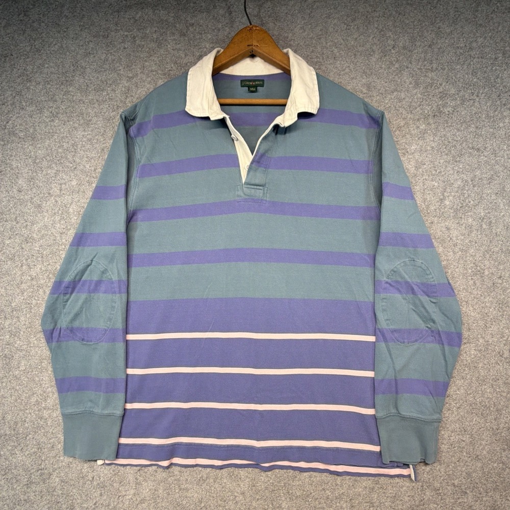 J Crew Rugby Shirt Mens Large Striped Heavy Cotton Polo Oarsman